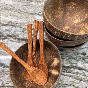 Coconut Shell Bowls and Spoons 8 Piece Set, Island Charm for healthy Living
